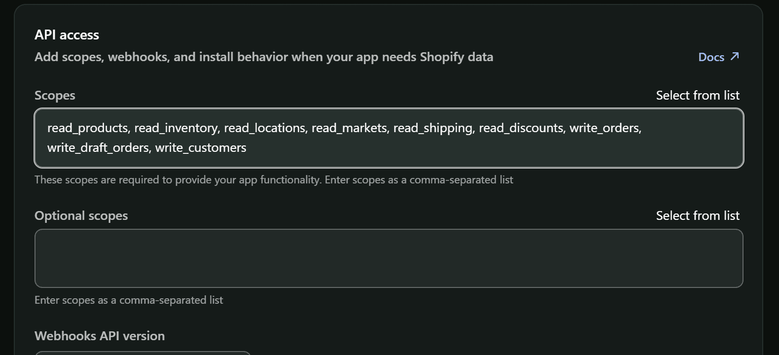 The Dev Dashboard "Create version" page with the Admin API access scopes field holding the LatchPay scope list, and the Release button.